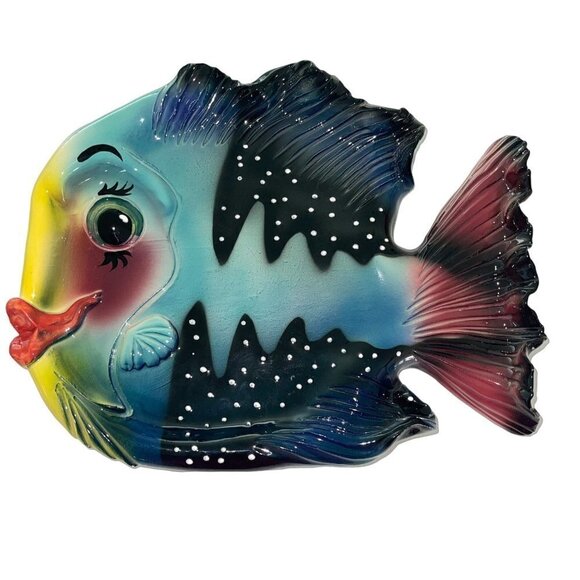 Ryan Charles Platter Multicolor Hand Painted Ceramic Fish 2001 - Picture 1 of 9